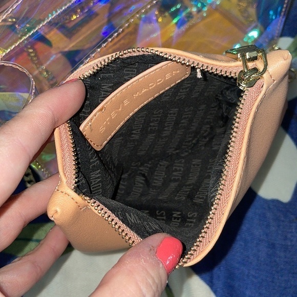 Brand New Steve Madden Iridescent Clear Chain Purse w/ Peachy Pink Inner Pouch - Picture 14 of 16